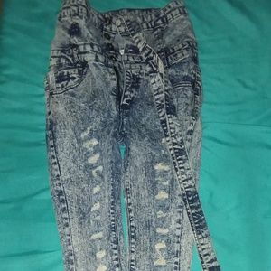 High Waist Columbian Style Suspender Jeans